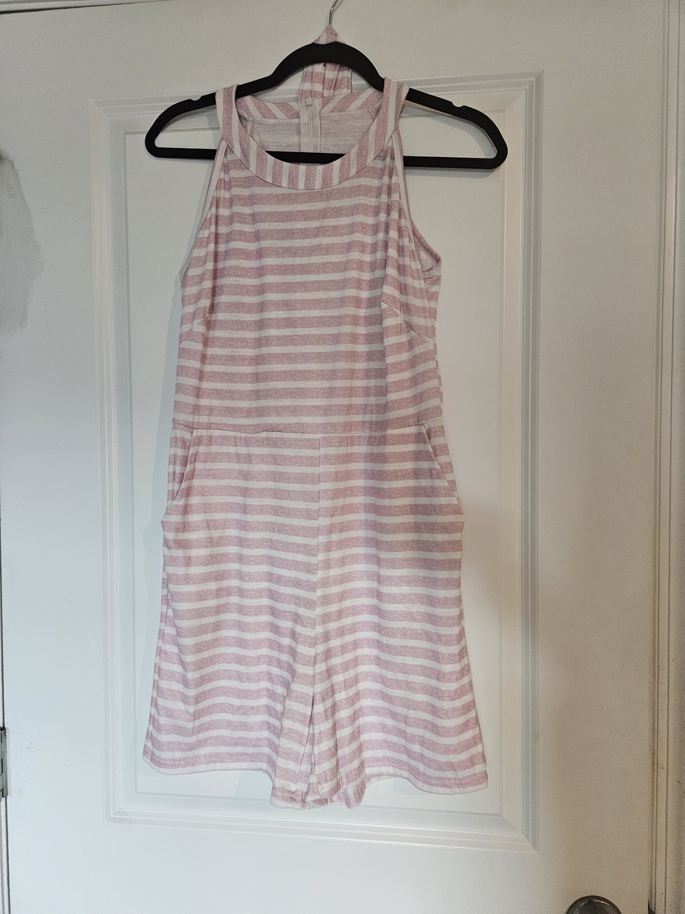 Pink and White Striped Sleeveless Romper